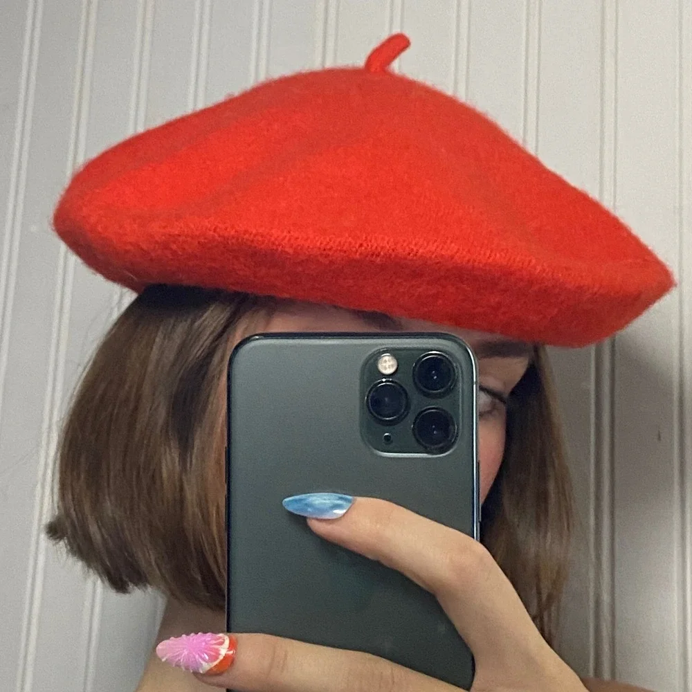 French Girl Colorful Parisian Chic Orange Beret Wool Blend Artist Retro Classic
